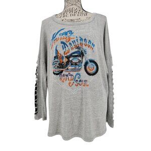 Harley-Davidson Women’s 1XL Gray Rhinestone Road Soul Top Lace-Up Cutout Sleeves